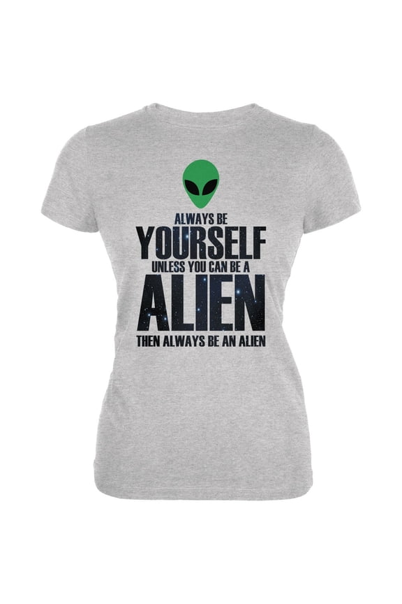 Halloween Always Be Yourself Alien Heather Grey Juniors Soft T-Shirt - Large