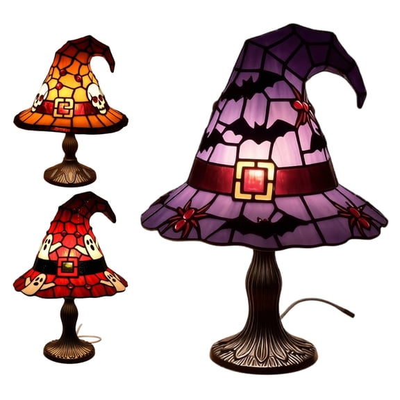 Halloween Ambiance Lamp – Gothic Wizard Hat Night Light Witch Hat Lamp, Suitable for Indoor Party & Spooky Outdoor Halloween Decoration, with USB Plug, Red