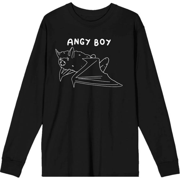 Halloween Angry Boy Black Adult Crew Neck Long Sleeve Tee-Large