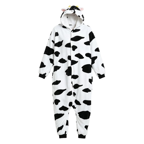 Halloween Animal Outfit Jumpsuit Unisex Toddler Cow Horn Ears Hooded Jumpsuit Kids Cute Flannel Fleece One Piece Clothes