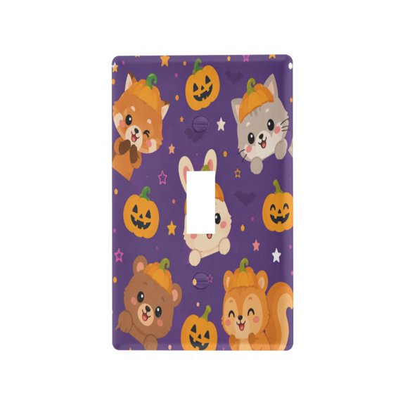 Halloween Animal Pumpkin Decorative Wall Plate, Flame Retardant PC Plastic Light Switch & Outlet Cover with Mounting Screws Fits Toggle Switch