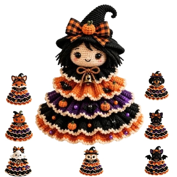 Halloween Animal Tree Crochet DIY Craft Kit, Tabletop Decor Handmade Set Featuring Beads, Bell, Complete Crochet Supplies & Tutorial, Ideal Holiday Craft Project & Gift for Adult Available Styles