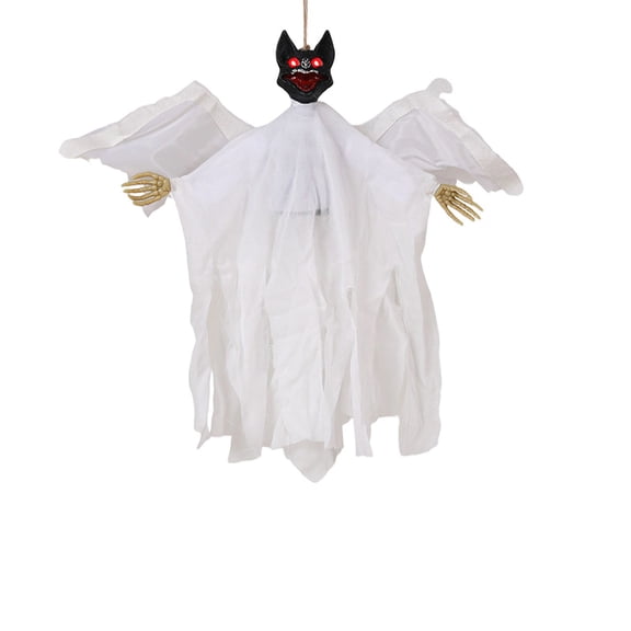 Halloween Animated Bat with Flapping wings,Voice Activated Hanging Bats Ghost Props,Scary Flying Black Bats with Creepy Sounds & Glowing Eyes for Haunted House,Porch Lawn