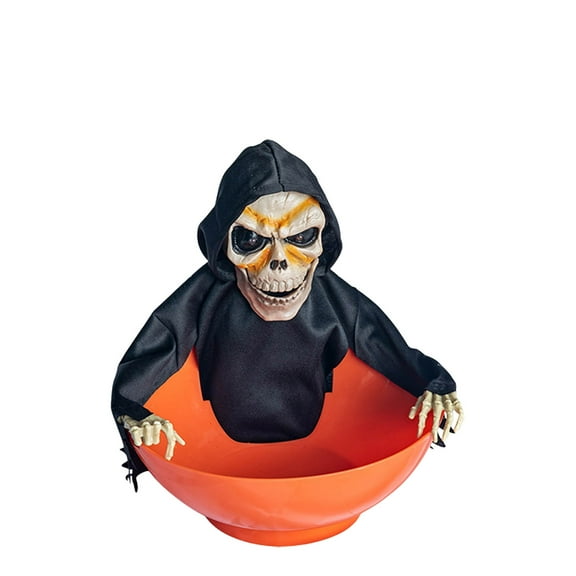 Halloween Animated Candy Dish - Light-Up Grim Reaper Bowl with Spooky Sounds - Motion Sensor Activated Treat Holder for Indoor/Outdoor Decor