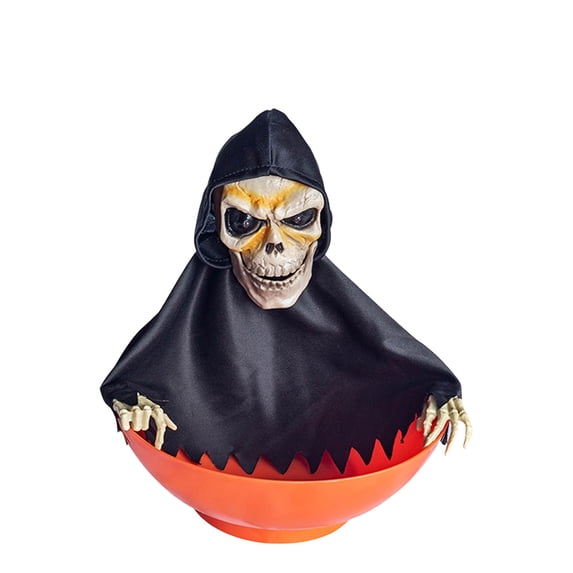 Halloween Animated Candy Dish - Light-Up Grim Reaper Bowl with Spooky Sounds - Motion Sensor Activated Treat Holder for Indoor/Outdoor Decor