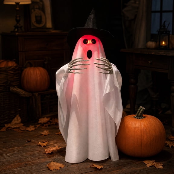 Halloween Animated Ghost 22 Inch, Voice Activated Walking Spinning Light Up Decoration with Glow Effect, Spooky Interactive Party Prop for Indoor Yard
