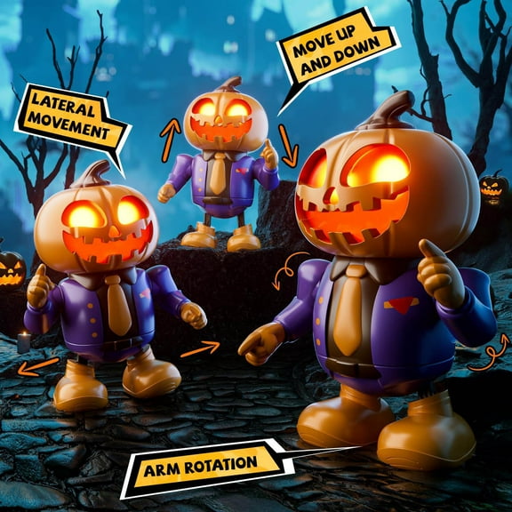 Halloween Animated Pumpkin Decor - LED Light-Up Dancing Robot with Spooky Sounds & Funny Motion Halloween Tabletop Prop for Indoor Festive Displays