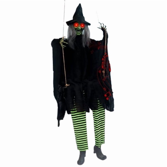 Halloween Animated Swinging Witch Decoration Hanging Ghost Prop With LED Red Eyes Motion Sensor Battery Operated