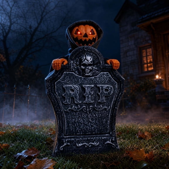 Halloween Animated Tombstone Decor Light Gravestone, Motion Voice Activated Rising Skeleton Glowing LED for Yard Porch Decor