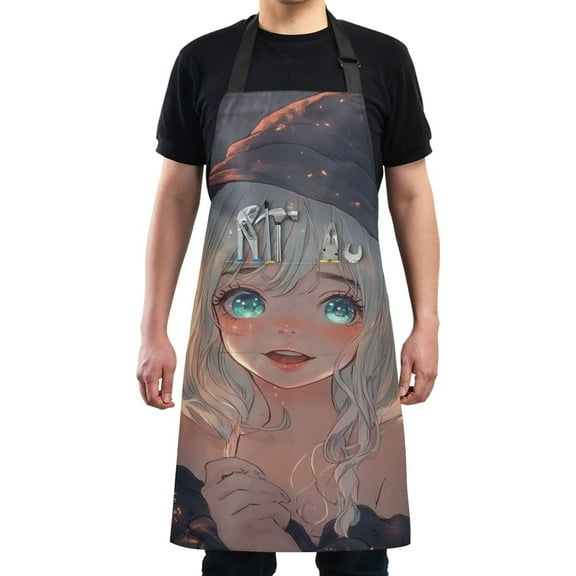 Halloween Animation Style Witch Chef Kitchen Apron with Pockets for Women Waterproof Aprons for Cooking Baking