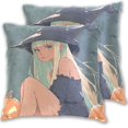 thumbnail image 1 of Halloween Animation Style Witch Throw Pillow Covers 20x20 Inch 2 Packs Decorative Square for Living Room Couch Bed Sofa, 1 of 6