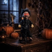 Halloween Animatronic Creepy Tricycle Doll Prop, Motion Sensor Activated Scary Doll with Glowing Red Eyes, Eerie Laugh Sound & Shaking for Haunted, Cellar, Yard Indoor Party DecorationBlack
