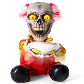 Halloween Animatronic Face Ripping Clown Decorations, Sound Activated Demonic Clown Figure with Flip-Up Skull, Creepy Voice Circus Prop for Indoor Outdoor Haunted House Yard Party Table Decor