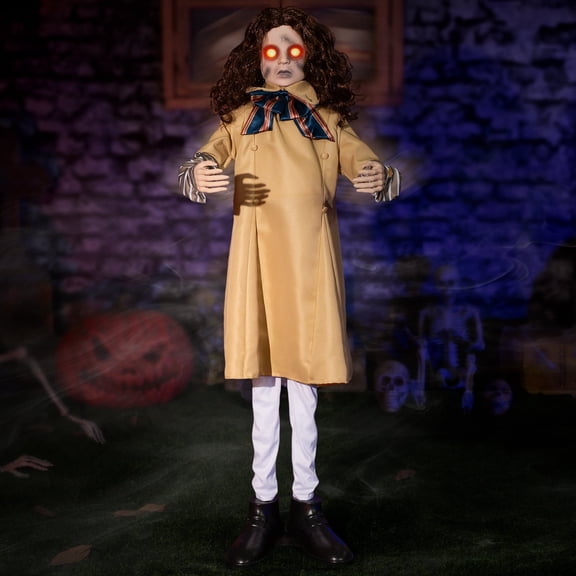 Halloween Animatronics Decorations 48inch Animated Creepy Doll with Sound Activated, Spooky Sound, Lighted Eyes, Scary Move, Haunted House Holiday Display Decor Horror Prop for Indoor Outdoor Yard