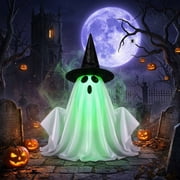 Halloween Animatronics Ghost Decorations with Green Light,12.6" Sound & Touch Activated Ghost Figurine Desk Decor,Scary Halloween Props with Creepy Sound & Shake Hands for Party Home