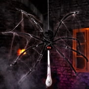 Halloween Animatronics Decorations Floating Hanging Giant Spider with Egg Sac, Glowing Eyes, Scary Move, Creepy Sound, 48 Sound Activated Haunted House Decor Horror Spooky Prop for Indoor Outdoor