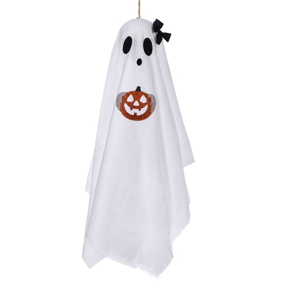 Halloween Animatronics Hanging Ghost Pendant 35 Inches Lighted White Fabric Spooky Halloween Tree Decor for Indoor Party