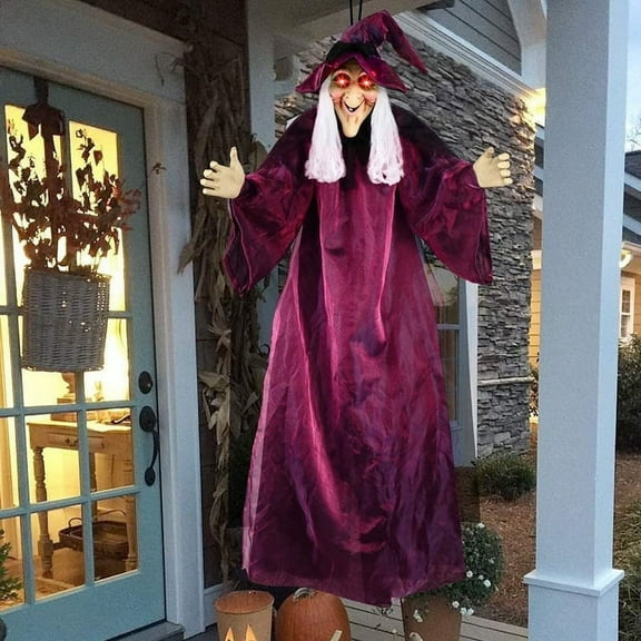Halloween Animatronics Witch Clearance, Voice Activated Purple Escape Haunt Halloween House Décor & Fright Fest Prop, Life Size Animated Halloween Decoration Outdoor