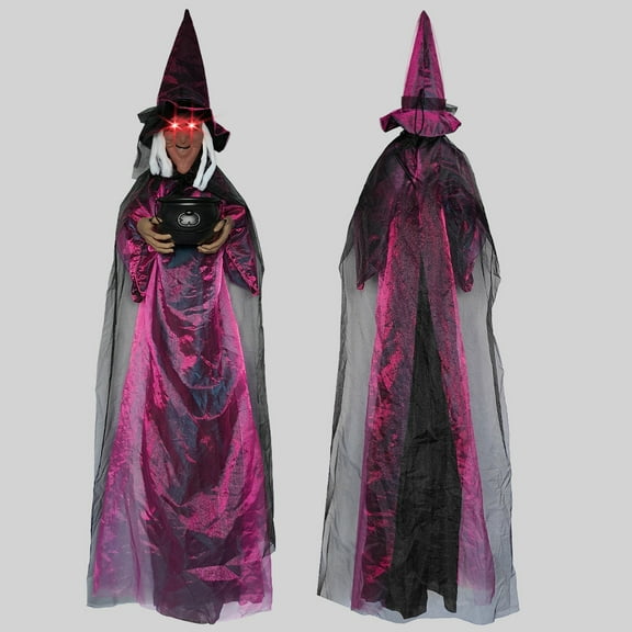 Halloween Animatronics Witch Decorations, Life Size Hanging Witch Halloween Decor,Giant Animated Standing Talking Witch with Red Eyes,Scary Sounds & Sound Sensor for Yard Porch