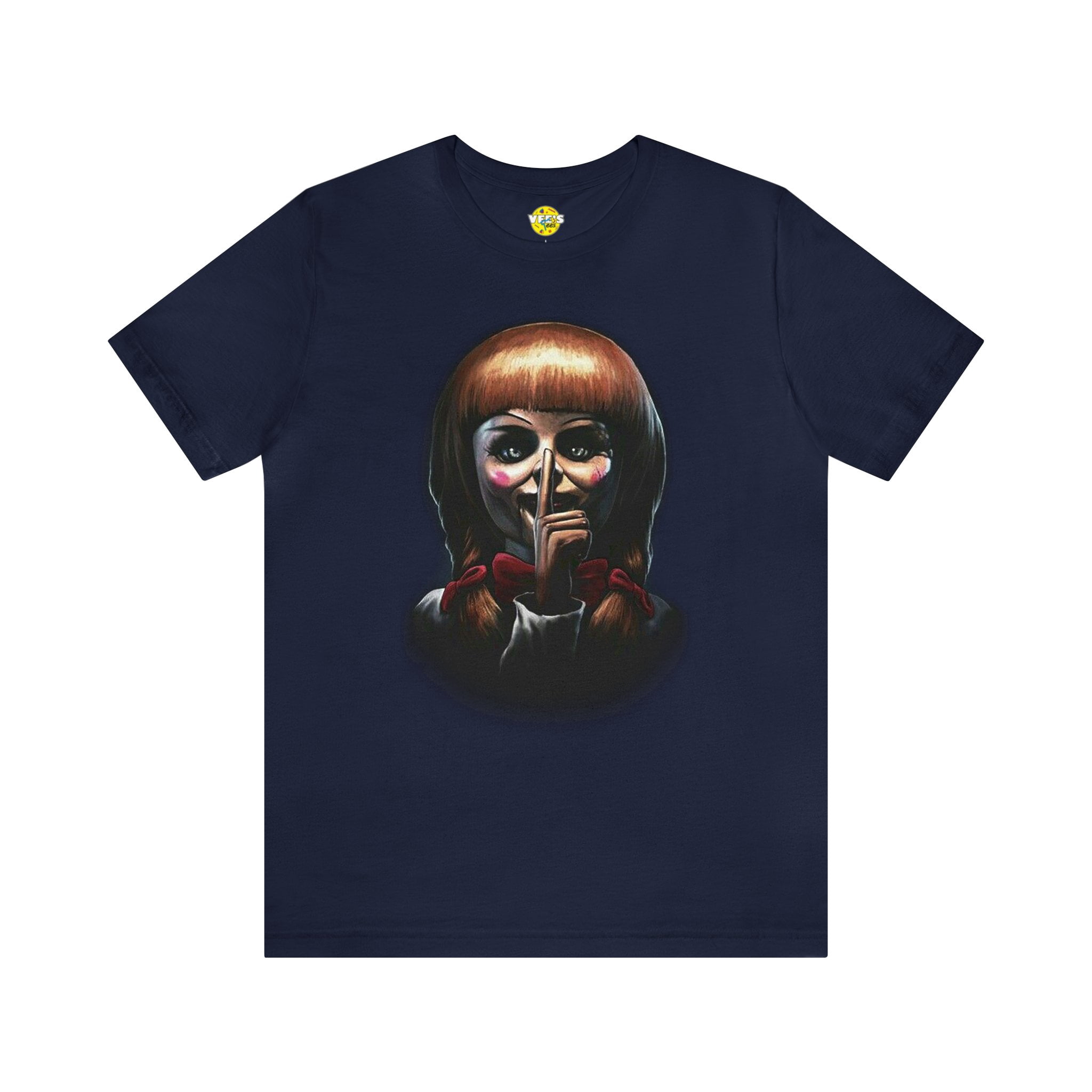Halloween Annabelle Face Short Sleeve T-Shirt - Creepy Doll Horror 
