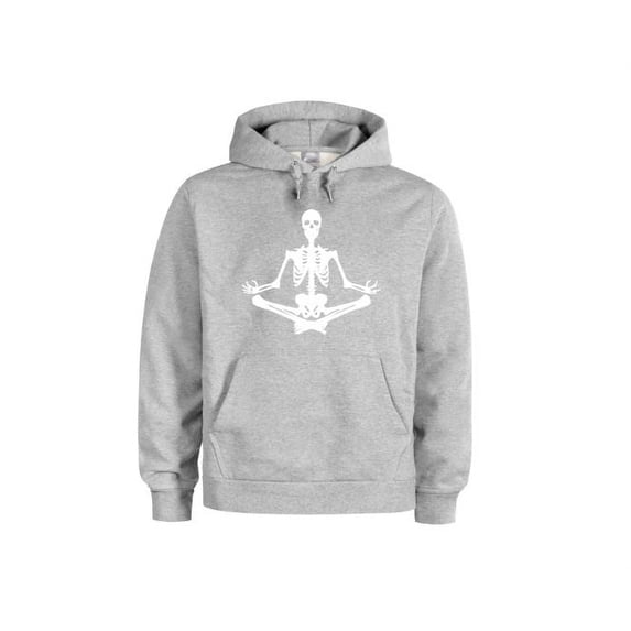 Halloween Apparel, Yoga Bones, Unisex Hoodie, Halloween Hoodie, Skeleton, Men's Halloween, Gift For Her, Skeleton Apparel, Funny Hoodies, Grey (White Text), LARGE