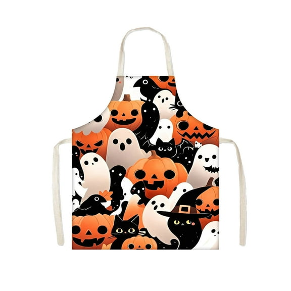 Halloween Aprons Ghost Cooking Apron, Adjustable Neck Strap Spider Web Pumpkin Kitchen Chef Apron with Pockets, for Cooking Barbecue Baking Sewing Crafting