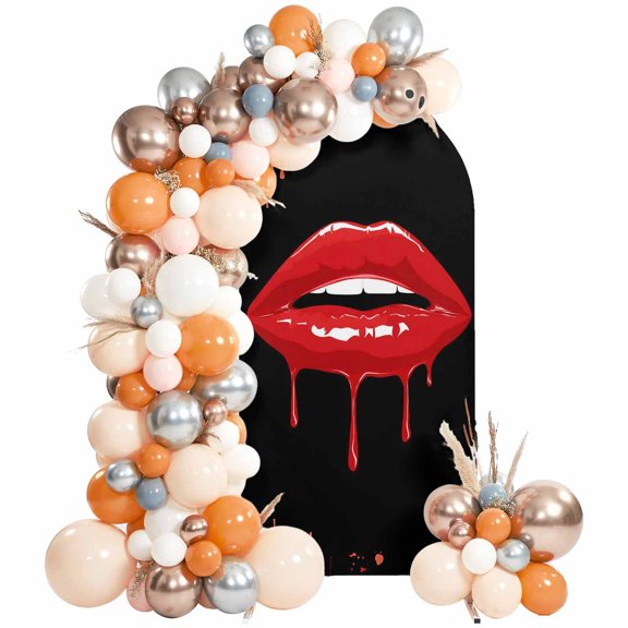 Halloween Arch Backdrop Cover 4 FT, Blood Bleeding Red Lips Wedding Arch Cover Stretchy Backdrop Stands Covers for Birthday Party Ceremony Banquet Decor