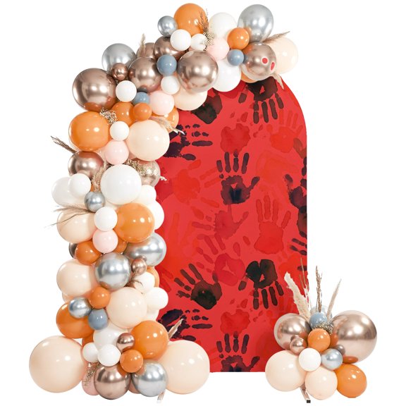 Halloween Arch Backdrop Cover 4 FT, Horror Bloody Handprints Spooky Palms Deep Red Wedding Arch Cover Stretchy Backdrop Stands Covers for Birthday Party Ceremony Banquet Decor
