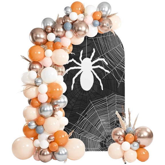 Halloween Arch Backdrop Cover 4 FT, Spiders Web Spiders Retro Abstract Texture Wedding Arch Cover Stretchy Backdrop Stands Covers for Birthday Party Ceremony Banquet Decor