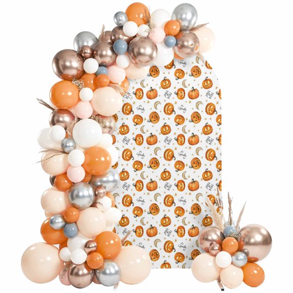 Halloween Arch Backdrop Covers 4 FT, Pumpkins Moon Fall Autumn Cute Cartoon Stretchy Fitted Arched Stand Covers Party Arch Stand Cover Photo Booth for Wedding Birthday Decor