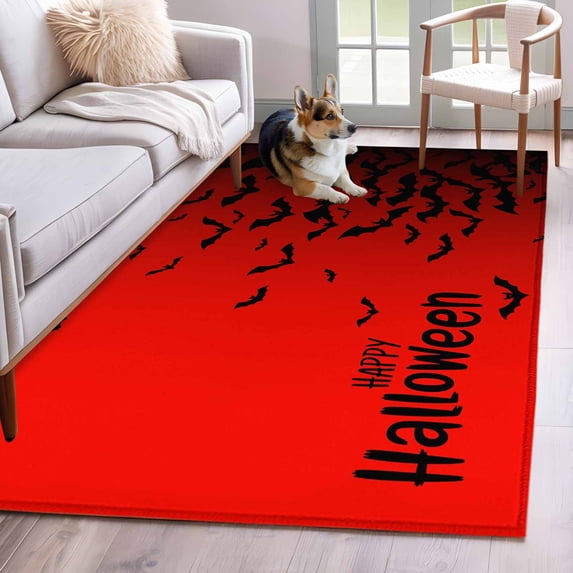 Halloween Area Rugs 2.7'x5', Washable Small Throw Rugs for Kitchen Bedroom, Fall Horror Spooky Bats Gradient Black Red Indoor Outdoor Rug Non-Slip Low Pile Carpet Runner Reversible Floor Mats