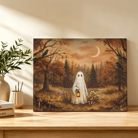 Halloween Art Canvas Wall Art, Spooky Goth Forest Eerie Landscape Bare Trees Misty Wall Art Prints Artwork Framed Canvas Ready to Hang Art Pictures for Bathroom Bedroom Entry Desk Corner 10" x 8"