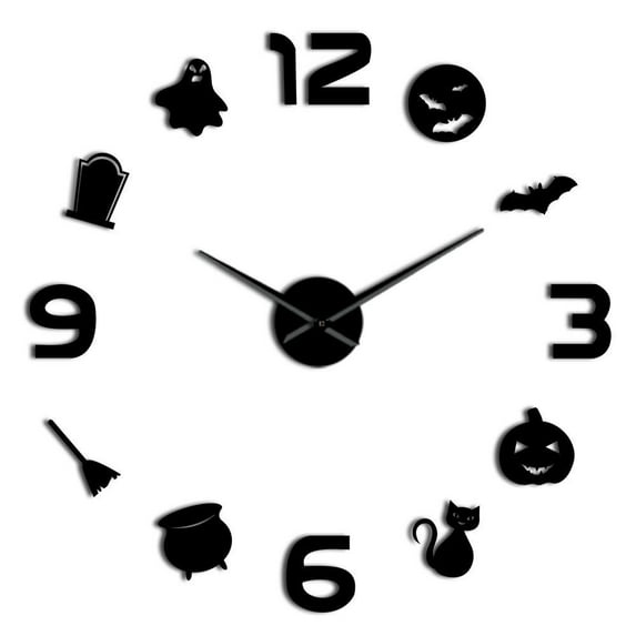 Halloween Art DIY Wall Clock Size Adjustable Pumpkin Ghost Sign Clock Watch Christmas Gift Bat Wall Stickers for Living Room(Black,47inch)
