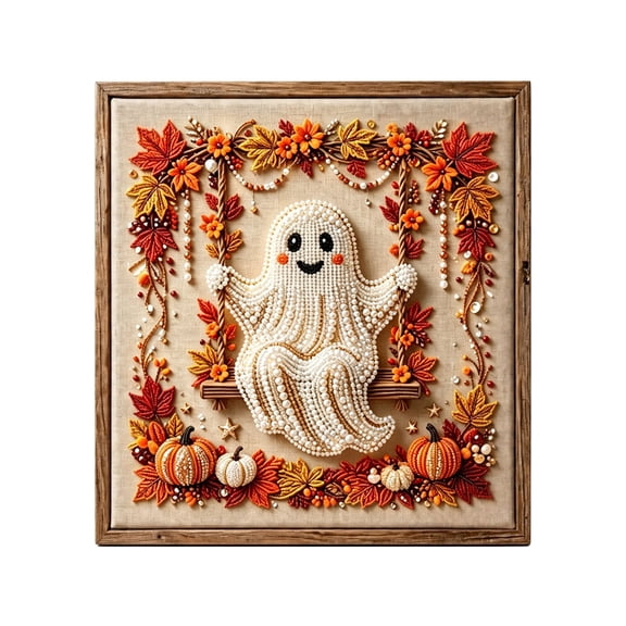 Halloween Art Decoration DIY Pearl Painting Kit, 20x20cm Plastic Craft Set for Kids Adults, Spooky Ghost Home Party Decor Handmade Gift
