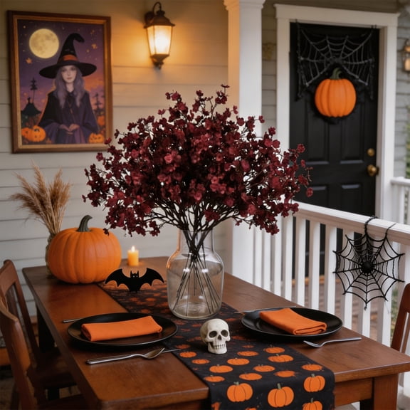Halloween Artificial Babysbreath 19.7 Inch 5-Branch Floral Pick for Vase Centerpiece Home Indoor Decor