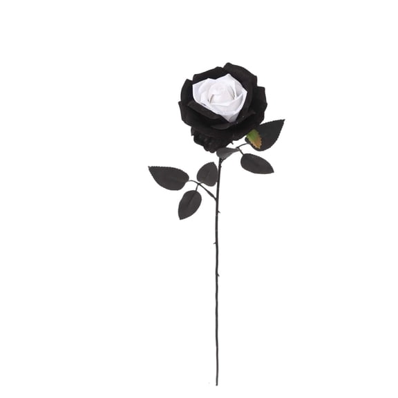 Halloween Artificial Black Roses with Red Centers, Gothic Long-Stem Fake Roses with Leaves, Spooky Halloween Silk Flower Arrangements for Party, Home & Cemetery Decor