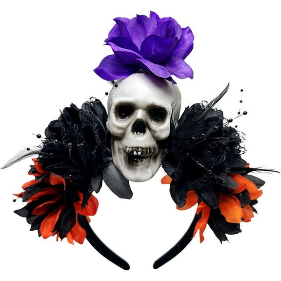 Halloween Artificial Flower Skull Headband Dark Horror Day Of The Dead Headpiece Crown Hair Hoop Headgear for Women