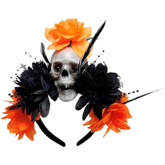 Halloween Artificial Flower Skull Headband Dark Horror Day Of The Dead Headpiece Crown Hair Hoop Headgear for Women