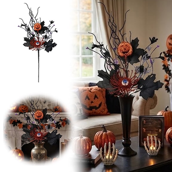 Halloween Artificial Flower With Creepy Eye Floral Arrangement For Themed Events Home Displays,Black-55Cm