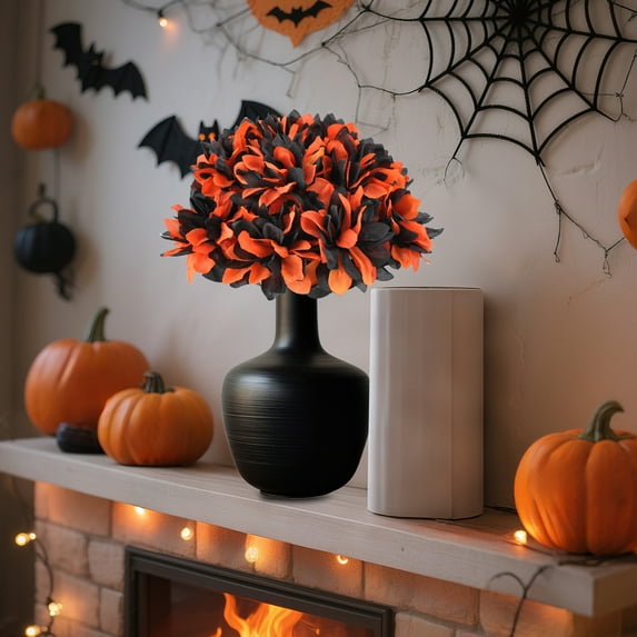 Halloween Artificial Flowers Black Plastic Decoration for Party Table Centerpiece Home Decor Haunted House Props Spooky Arrangement 15.75 Inch