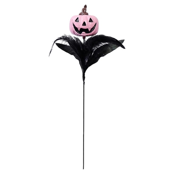 Halloween Artificial Flowers Picks, Black Feather Branches with Pink Pumpkin Skull Bouquet, Halloween Home Parties Table Decor Pink