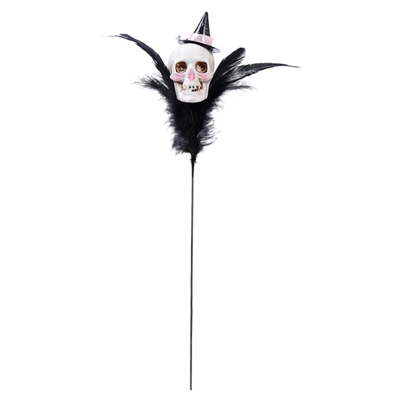 Halloween Artificial Flowers Picks, Black Feather Branches with Pink Pumpkin Skull Bouquet, Halloween Home Parties Table Decor White