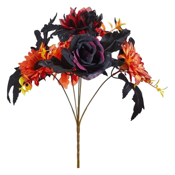 Halloween Artificial Flowers with Stems,Fake Halloween Bouquet with Black Maple Leaves, Realistic Silk Flowers Bouquet for Halloween Decoration, Fall Home Decor, Centerpieces, Arrangement,Black