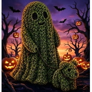 Halloween Artificial Ghost Walking Dog Topiary Tree, 2026 Halloween Faux Boxwood Ghost Walking Dog Topiary Tree, Halloween Artificial Topiary for Home Front Porch Decor, 16