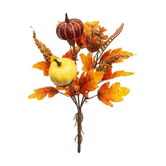 Halloween Artificial Pumpkin Flower Arrangement 14 inch, Faux Maple Leaf Twig Stem Floral Centerpiece for Tabletop Decor, 1 Pc