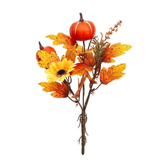 Halloween Artificial Pumpkin Flower Arrangement 14 inch, Faux Maple Leaf Twig Stem Floral Centerpiece for Tabletop Decor, 1 Pc
