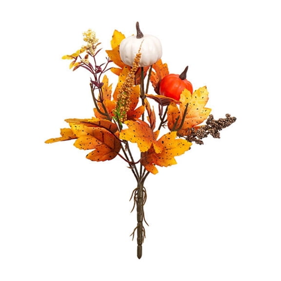 Halloween Artificial Pumpkin Flower Arrangement 14 inch, Faux Maple Leaf Twig Stem Floral Centerpiece for Tabletop Decor, 1 Pc