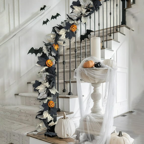 Halloween Artificial Pumpkin Maple Leaf Vine, Suitable for Fireplaces, Stair Railings, and Outdoor Decorations