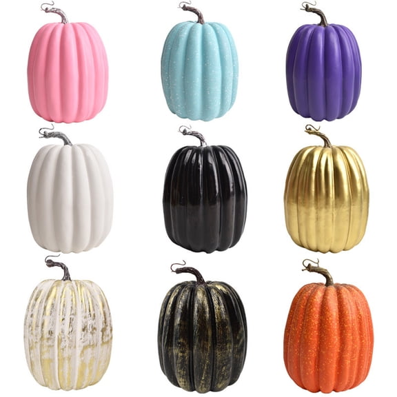 Halloween Artificial Pumpkins Decorating 8.7 Inch Glitterable Gold Metallic Fake Pumpkin, embellishable foam pumpkin, Fake Pumpkins for Decorating Halloween party Thanksgiving DIY centerpiece