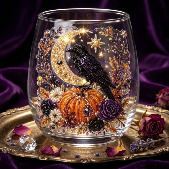 Halloween Artisan Glassware Collection,420ml Clear 2D Stemless Glass Cups,Ghost Pumpkin Witch Design,Spooky Fall Party Drinking Cup for Cocktails Holiday Decor